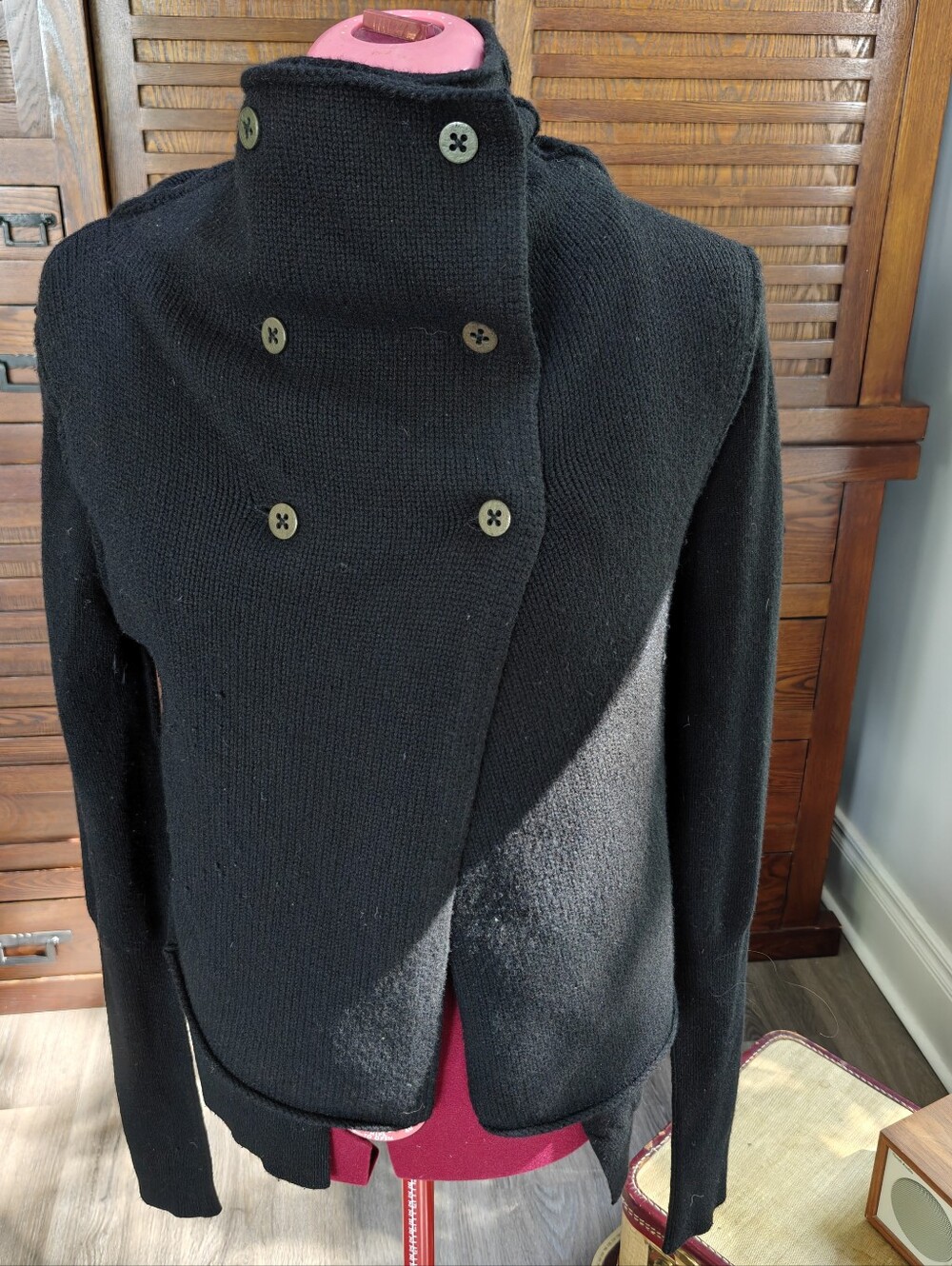 AllSaints "Jacque" Cardigan — Black Lambswool & Cashmere Blend US 4